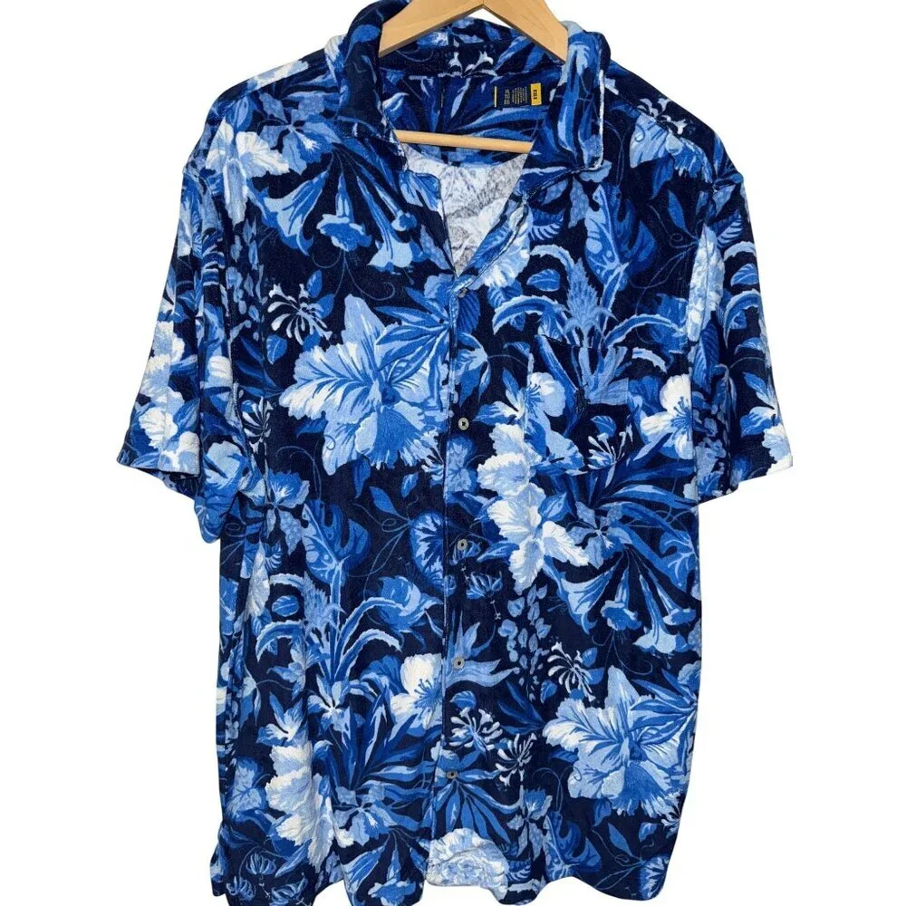Polo Ralph Lauren Men's Camp Shirt Slim Fit Floral Blue Button Pocket XL